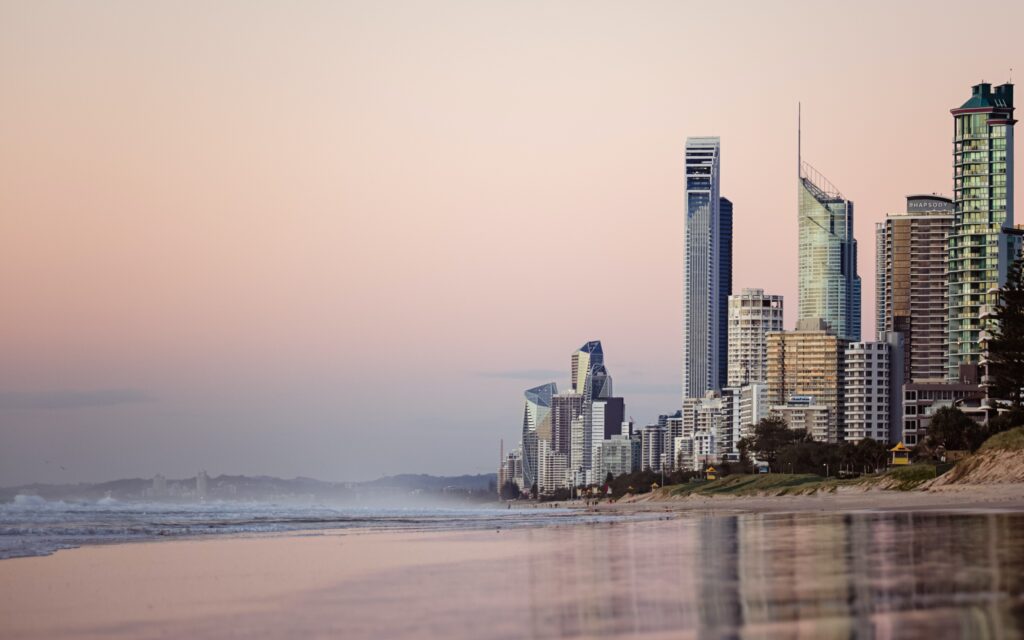 Surfers Paradise skyline on the Gold Coast at dawn